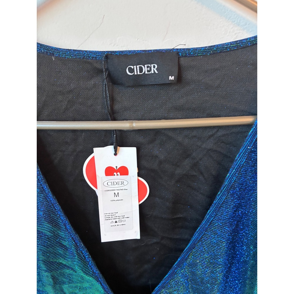 CIDER Blue Sparkle Cutout Long Sleeve Mini Dress, Retro, 70s, Size Medium - Picture 3 of 6